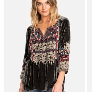 johnny was claude velvet peasant blouse